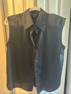 Banana Republic Black Sleeveless Satin Button-Front Blouse